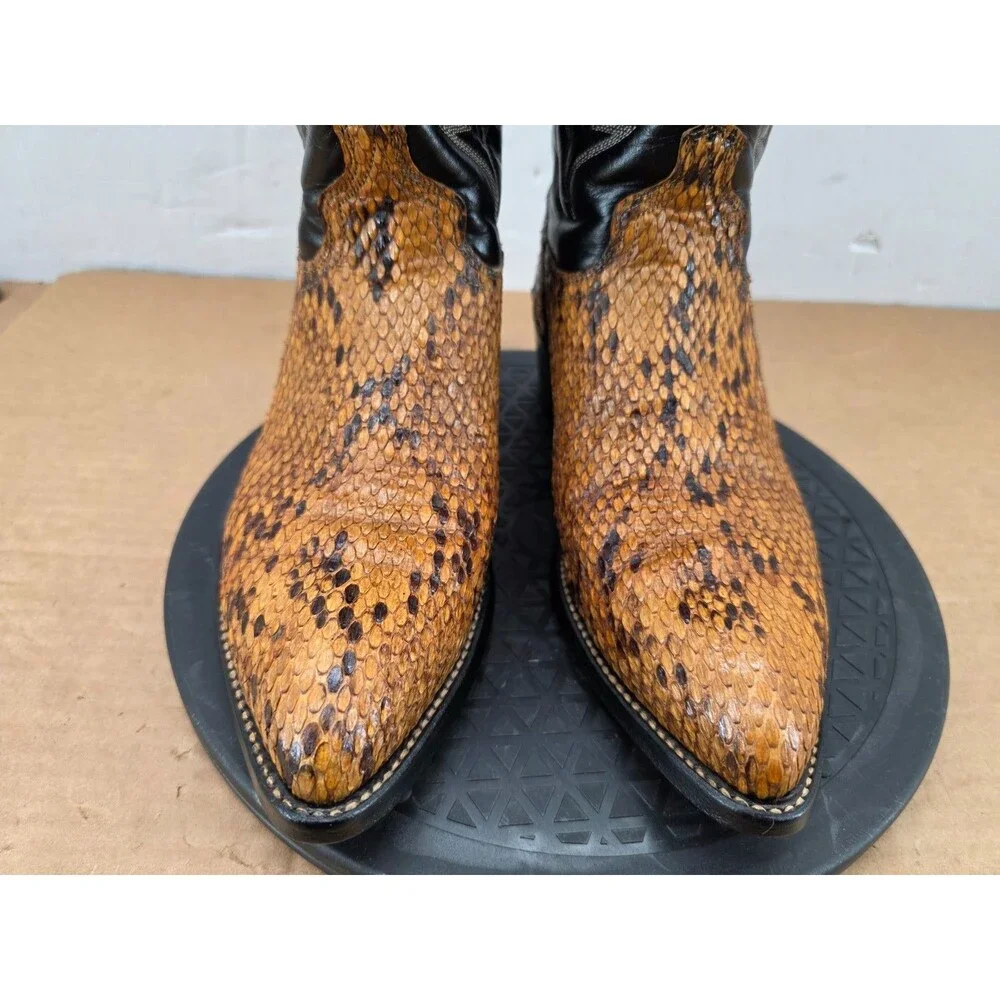 J Chisholm Men's Western Cowboy Boots Brown Python and Leather Size 8.5D USA